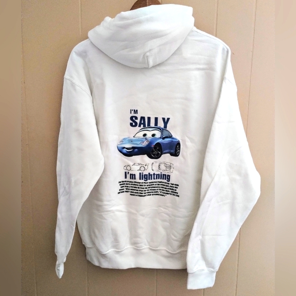 Sally from Cars white heavy blend hoodie, medium with kangaroo pocket, Gildan